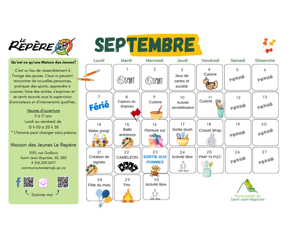 Septembre (5) Activités Maison des Jeunes Septembre 2026